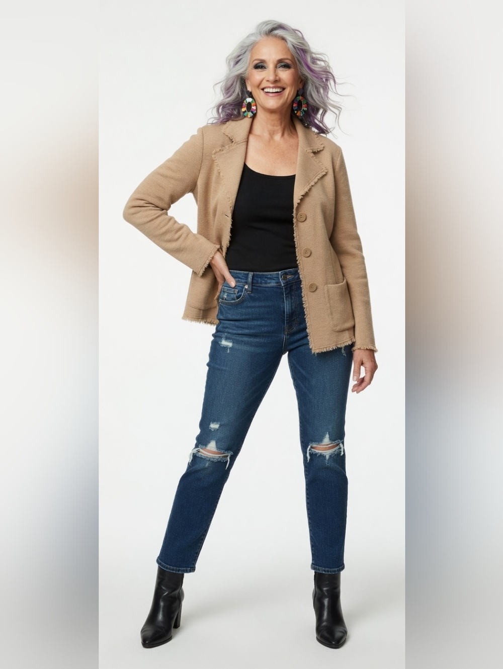Talbots Beige Blazer with Fringe Detail (Large)